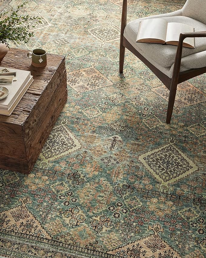 Loloi Magnolia Home by Joanna Gaines Sinclair Collection SIN-03 Turquoise/Multi 2'-3" x 9'-6", .25" Pile Height, Machine Washable, Runner Rug