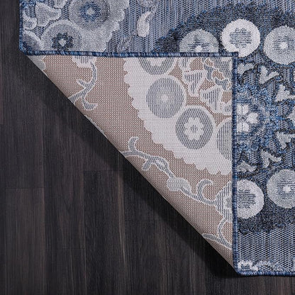 CAMILSON Runner Outdoor Rugs Oriental Retro Traditional Floral Medallion Area Rug 2x10 Non-Shedding Stain Resistant Indoor Carpet for Bathroom Hallway Kitchen Office (2 x 10 / Navy Blue)