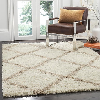 SAFAVIEH Dallas Shag Collection Area Rug - 6' x 9', Ivory & Beige, Trellis Design, Non-Shedding & Easy Care, 1.5-inch Thick Ideal for High Traffic Areas in Living Room, Bedroom (SGD257B)