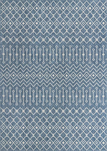 Unique Loom Outdoor Trellis Collection Area Rug - Tribal Trellis (10' x 14' 1" Rectangle, Blue/ Ivory)