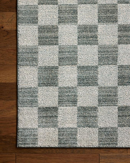 Loloi Chris Loves Julia Calvin Collection CLV-01 Blue/Ivory 2'-7" x 10'-0" Runner Rug Checkered Neutral Soft Living Room Bedroom Carpet