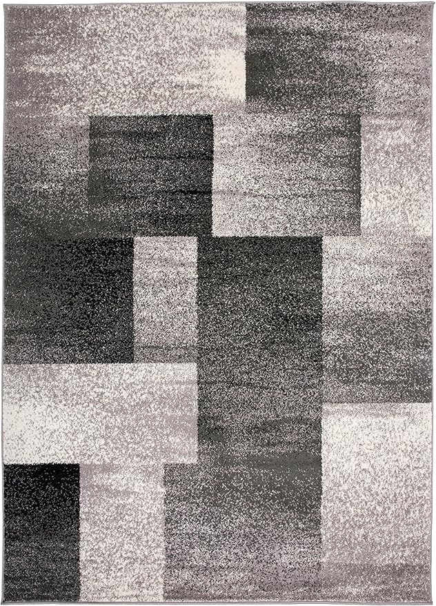 Rugshop Gray Modern Distressed Boxes Area Rug, Cozy Non-Shedding Pile for Living Room, Bedroom and Dining Area, 5' x 7'