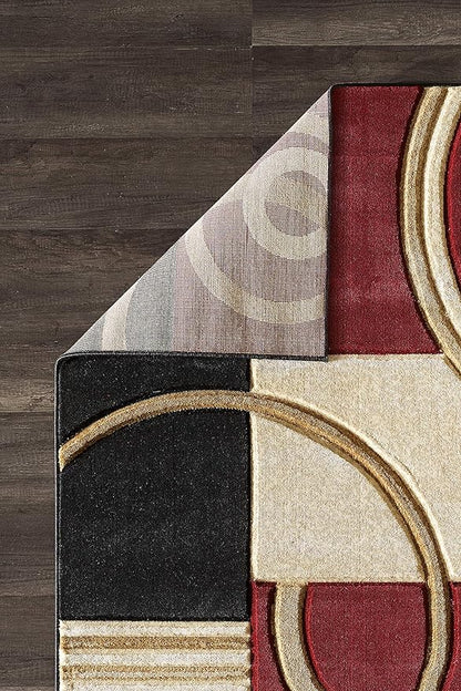 GLORY RUGS Area Rug Modern Soft Hand Carved Contemporary Floor Carpet with Premium Fluffy Texture for Indoor Living Dining Room and Bedroom Area (4x6, Dark Red)