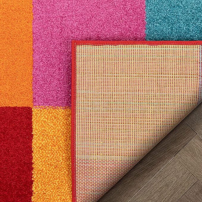 Well Woven Modern Rug Squares Multi Geometric Accent Area Rug (3'3" x 5') Entry Way Bright Kids Room Kitchn Bedroom Carpet Bathroom Soft Durable Area Rug