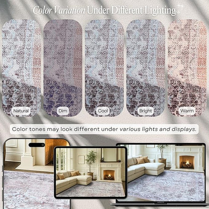 Fame Rugs Turkish Rug. Washable Vintage Oriental Antique Inspired Traditional Doormat Small Modern Area Rugs Luxury Entryway Entry Bedroom Bathroom Kitchen (392TW, 2'5 x 9'8)