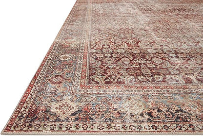 Loloi Layla Collection LAY-11 Cinnamon/Sage 2'-6" x 9'-6" .13" Thick Runner Rug, Soft, Durable, Vintage Inspired, Distressed, Low Pile, Non-Shedding, Easy Clean, Printed, Living Room Rug