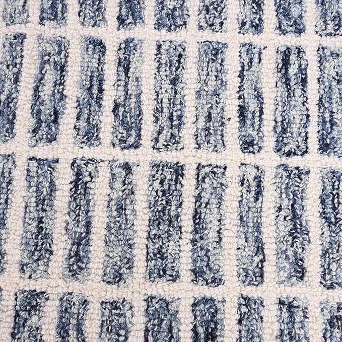 Hand-Tufted 100% Wool Area Rug – Unique Modern Geometric Grid Pattern, Soft Plush Textured Carpet for Living Room, Bedroom, Dining Room & Entryway (Denim Blue, 10' x 14')