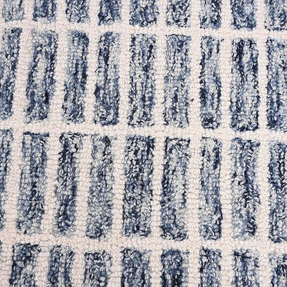Hand-Tufted 100% Wool Area Rug – Unique Modern Geometric Grid Pattern, Soft Plush Textured Carpet for Living Room, Bedroom, Dining Room & Entryway (Denim Blue, 7' Round)