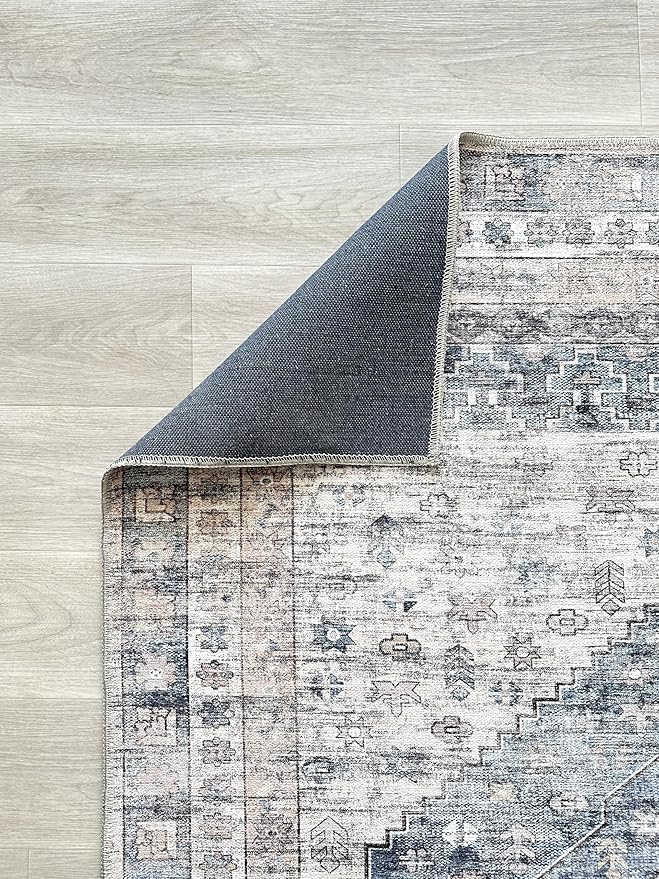 Fame Living Faded Oushak Rug, Turkish Vintage Floral Pastel Large Oversized Area Rugs for Living Room Dining Bedroom Kitchen Bathroom Nursery (848CrNv, 2' x 3')