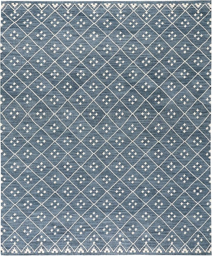Dash & Albert Kota Indigo Handwoven Wool Rug, 7.5 X 9.5 Feet, Blue Geometric Pattern