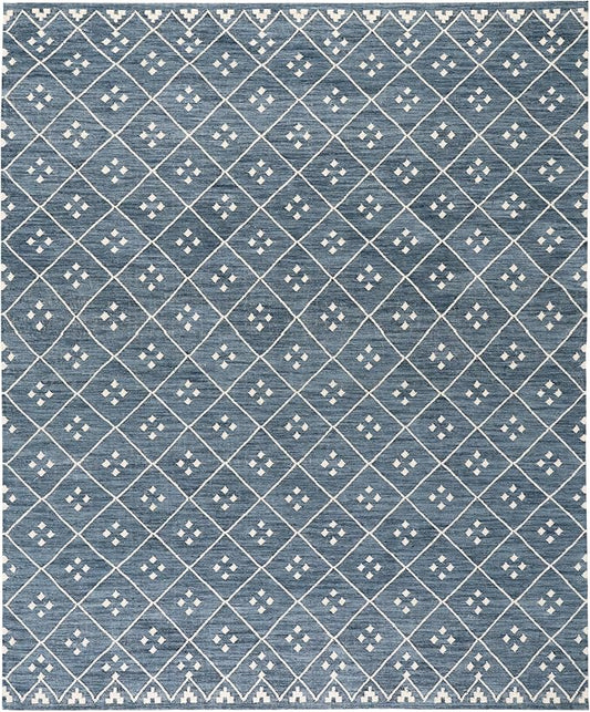 Dash & Albert Kota Indigo Handwoven Wool Rug, 7.5 X 9.5 Feet, Blue Geometric Pattern