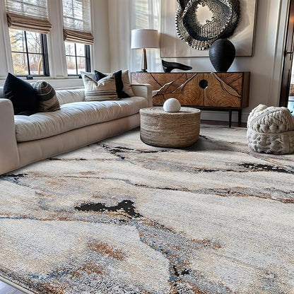 Rugshop Contemporary Gray Striated Area Rug Durable, Kid & Pet Friendly 5' x 7' Ideal for Under Coffee Tables, Dining Sets, or Home Offices
