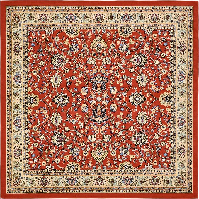 Unique Loom Sialk Hill Collection Area Rug - Washington (8' Square Terracotta/Cream)