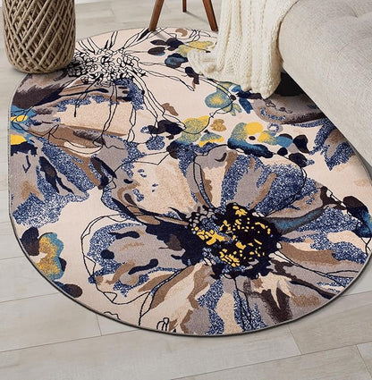 Rugshop Cream Bright Flowers Non Slip Non-Shedding Oval Area Rug for Dining Room, Living Room and Bedroom, 5' x 7'