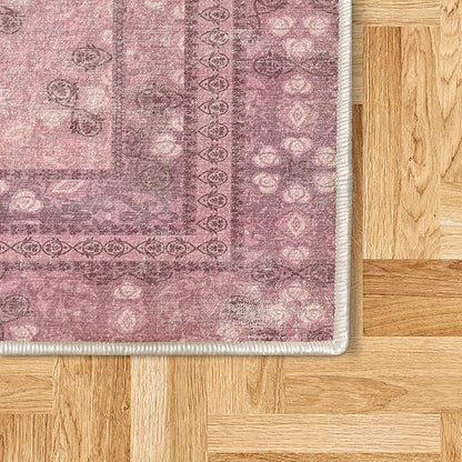 Ambesonne Vintage Decorative Rug, Nostalgic Retro Floral Petals Pastel Look Damask Check Victorian Motif, Quality Carpet for Bedroom Dorm and Living Room, 2' 2" x 3' 7", Dark Mauve and Pink
