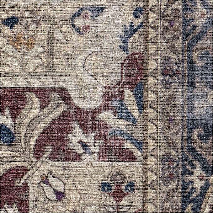 RUGGABLE Washable Vintage Area Rug – Kamran Royal Blue 8x10, Stain-Resistant, Non-Slip – Large Machine Washable Rugs for Living Room, Bedroom, Hallway, Entryway & Office–with Standard Pad