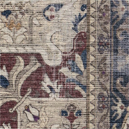 RUGGABLE Washable Vintage Area Rug – Kamran Royal Blue 8x10, Stain-Resistant, Non-Slip – Large Machine Washable Rugs for Living Room, Bedroom, Hallway, Entryway & Office–with Standard Pad