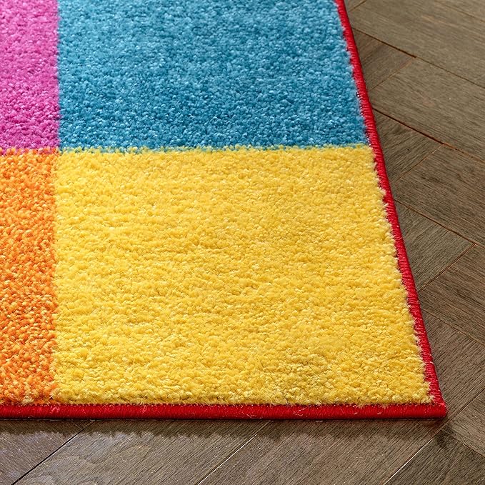 Well Woven Modern Rug Squares Multi Geometric Accent 2'3" x 7'3" Runner Entry Way Bright Kids Room Kitchen Bedroom Carpet Bathroom Soft Durable Area Rug