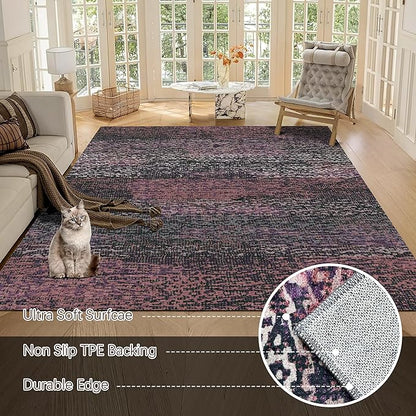 RUGSURE Washable Area Rug - 1/6 Thick - Stain & Water Resistant Non-Slip - Resistant Rug for Living Room, Bedroom, Nursery, Pet & Child Friendly, Vintage Charm Area Rugs (Burgundy, 9' x 12')