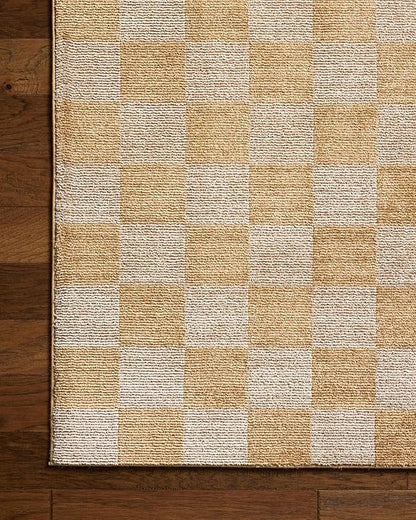 Loloi Chris Loves Julia Calvin Collection CLV-01 Apricot/Ivory 2'-7" x 7'-6" Runner Rug Checkered Neutral Soft Living Room Bedroom Carpet
