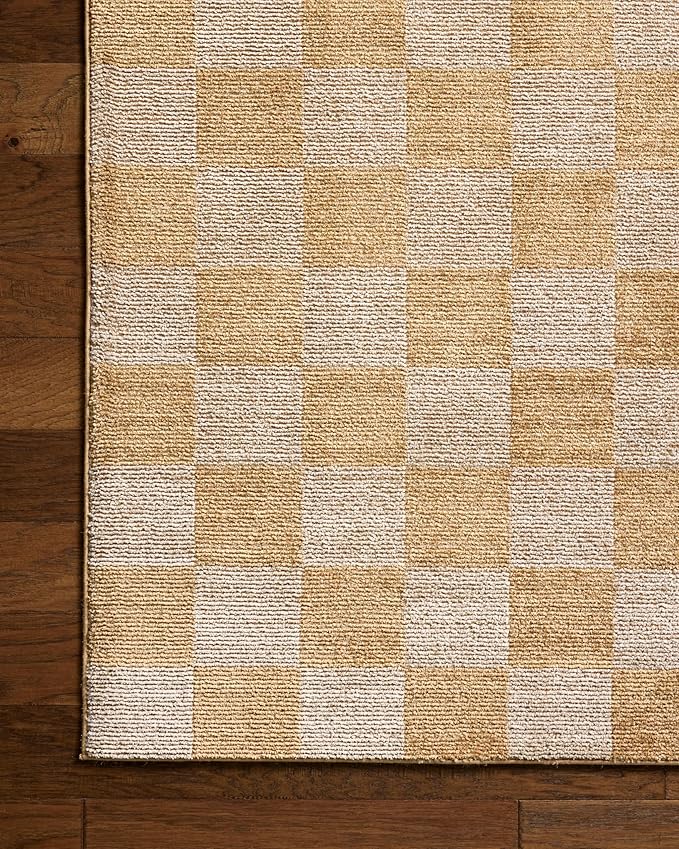 Loloi Chris Loves Julia Calvin Collection CLV-01 Apricot/Ivory 11'-6" x 15'-7" Area Rug Checkered Neutral Soft Living Room Bedroom Carpet