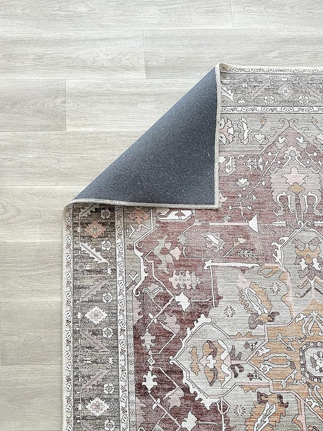 Fame Living Faded Oushak Rug, Turkish Vintage Floral Pastel Large Oversized Area Rugs for Living Room Dining Bedroom Kitchen Bathroom Nursery (848CrNv, 2' x 3')