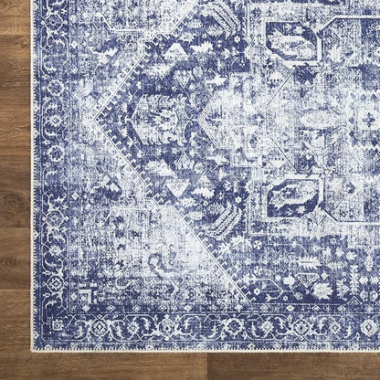 Bloom Rugs Washable Non-Slip 9' x 12' Rug - Blue/Ivory Traditional Area Rug for Living Room, Bedroom, Dining Room, and Kitchen - Exact Size: 9' x 12'