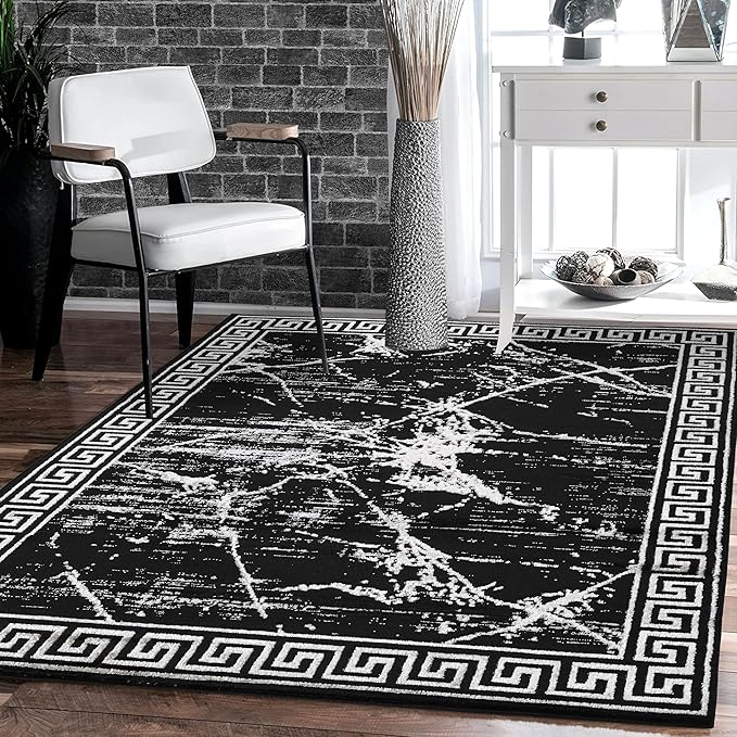 GLORY RUGS Area Rugs Marble 4x5 Black Gray Carpet Modern Abstract Rug Living Room Dining Bedroom Rug