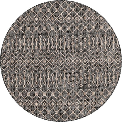 Unique Loom Outdoor Trellis Collection Area Rug - Tribal Trellis (5' 3" Round, Charcoal Gray/ Natural)