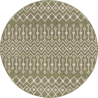 Unique Loom Outdoor Trellis Collection Area Rug - Tribal Trellis (7' 10" Round, Green/ Natural)