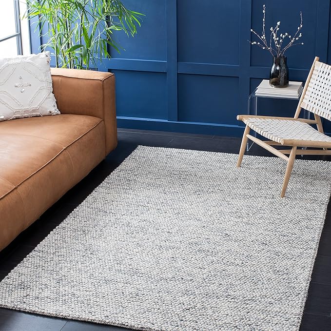 Safavieh Area Rug 6x8 - Natura Collection - Light Grey & Ivory, Handmade Wool Blend, Textured Design, Ideal for Living Room, Bedroom, Dining Space (NAT620G)