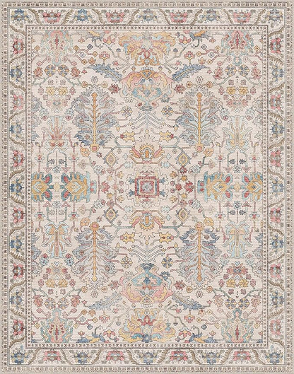 Area Rugs 8x10 Clearance Washable Boho Rug for Bedroom Living Room, Non Slip Thin Low Pile Chenille Carpet for Dining Room,Vintage Farmhouse, Retro Multi