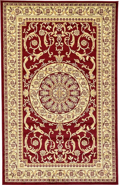 Unique Loom Versailles Collection Traditional Classic Medallion Floral Motif Area Rug (5' 0 x 8' 0 Rectangular, Burgundy/ Ivory)