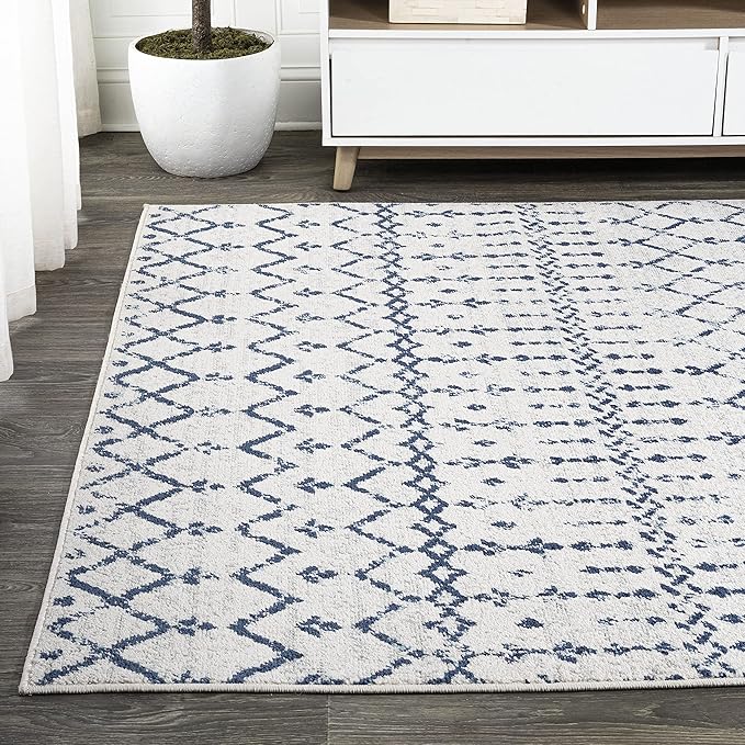 JONATHAN Y Boho Vintage Diamond Cream/Navy Indoor Area Rug 9X12 ft, Moroccan Hype for Living Room, Bedroom, Kitchen, Office, Easy-Cleaning, High Traffic, Pet-Friendly, Non-Shedding (MOH101F-9)