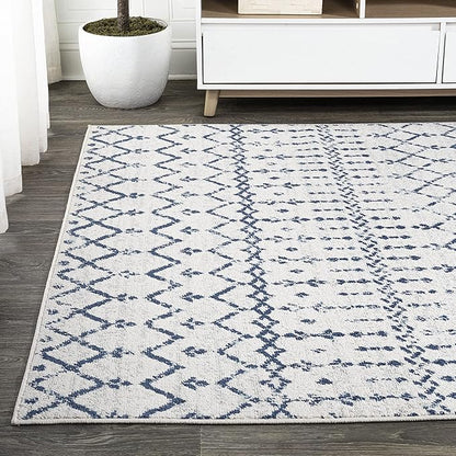 JONATHAN Y Boho Vintage Diamond Cream/Navy Indoor Area Rug 9X12 ft, Moroccan Hype for Living Room, Bedroom, Kitchen, Office, Easy-Cleaning, High Traffic, Pet-Friendly, Non-Shedding (MOH101F-9)