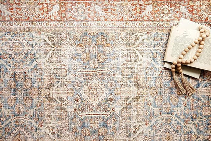 Loloi Layla Collection LAY-04 Ocean/Rust 3'-6" x 5'-6" .13" Thick Accent Rug, Soft, Durable, Vintage Inspired, Distressed, Low Pile, Non-Shedding, Easy Clean, Printed, Living Room Rug