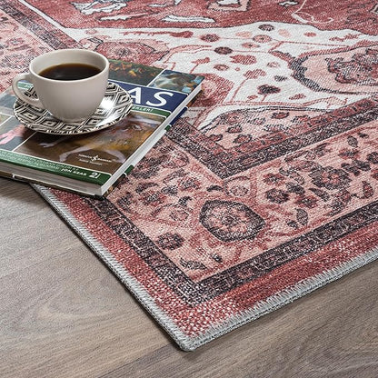 Fame Rugs Turkish Rug. Washable Vintage Oriental Antique Inspired Traditional Doormat Small Modern Area Rugs Luxury Entryway Entry Bedroom Bathroom Kitchen (404RR, 9' x 12')
