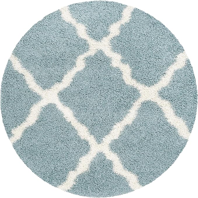 SAFAVIEH Dallas Shag Collection Area Rug - 4' Round, Seafoam & Ivory, Trellis Design, Non-Shedding & Easy Care, 1.5-inch Thick Ideal for High Traffic Areas in Living Room, Bedroom (SGD257C)