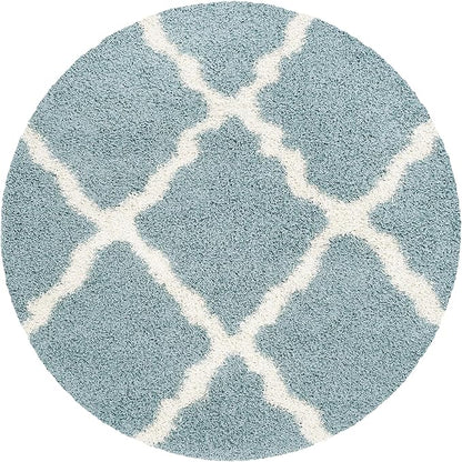SAFAVIEH Dallas Shag Collection Area Rug - 4' Round, Seafoam & Ivory, Trellis Design, Non-Shedding & Easy Care, 1.5-inch Thick Ideal for High Traffic Areas in Living Room, Bedroom (SGD257C)
