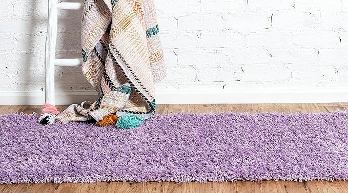 Unique Loom Solid Shag Collection Area Rug (2' 6" x 13' 1" Runner, Lilac)