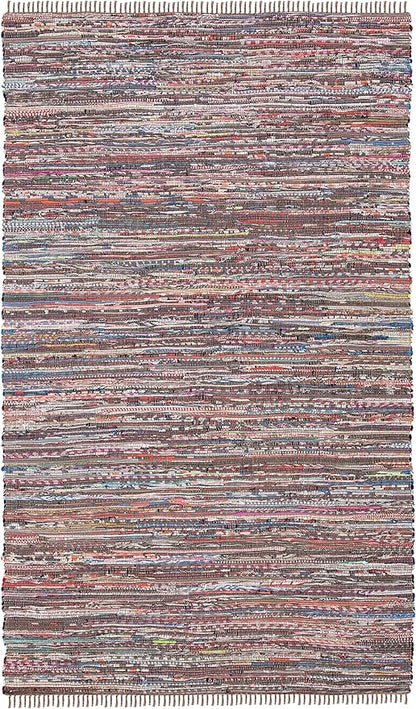 SAFAVIEH Rag Rug Collection Area Rug - 5' x 8', Rust & Multi, Handmade Boho Stripe Cotton, Ideal for High Traffic Areas in Living Room, Bedroom (RAR121E)