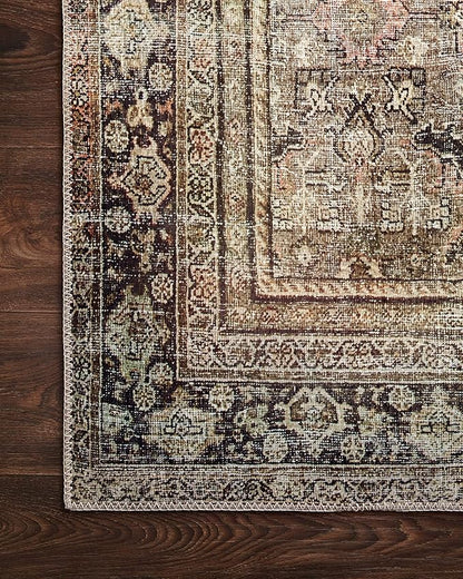Loloi Layla Collection LAY-03 Olive/Charcoal 5'-0" x 7'-6" .13" Thick Area Rug, Soft, Durable, Vintage Inspired, Distressed, Low Pile, Non-Shedding, Easy Clean, Printed, Living Room Rug