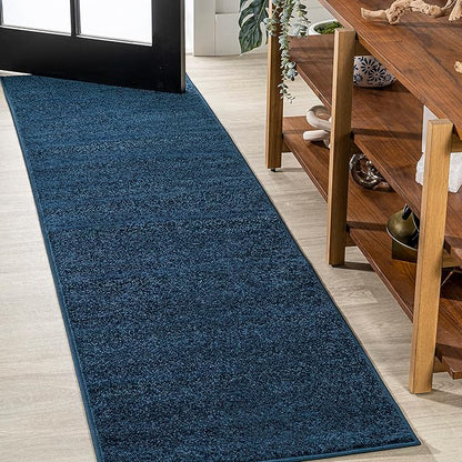 Eyely UES100C-214 Supersoft Haze Solid Low-Pile Indoor Runner Rug, Coastal, Bohemian, Minimalist, Classic, Casual for Bedroom,Kitchen,Living Room,Non Shedding,Easy-Washing, Blue, 2 X 14