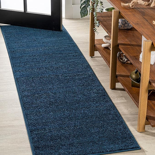 Eyely UES100C-214 Supersoft Haze Solid Low-Pile Indoor Runner Rug, Coastal, Bohemian, Minimalist, Classic, Casual for Bedroom,Kitchen,Living Room,Non Shedding,Easy-Washing, Blue, 2 X 14