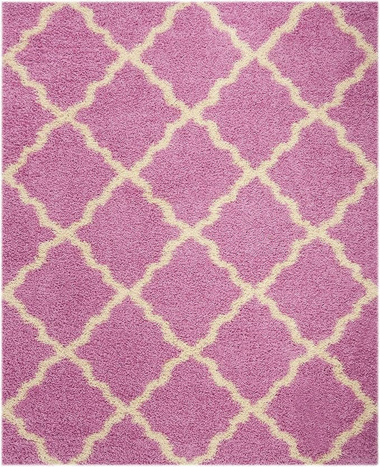 SAFAVIEH Dallas Shag Collection Area Rug - 8'6" x 12', Pink & Ivory, Trellis Design, Non-Shedding & Easy Care, 1.5-inch Thick Ideal for High Traffic Areas in Living Room, Bedroom (SGD257I)