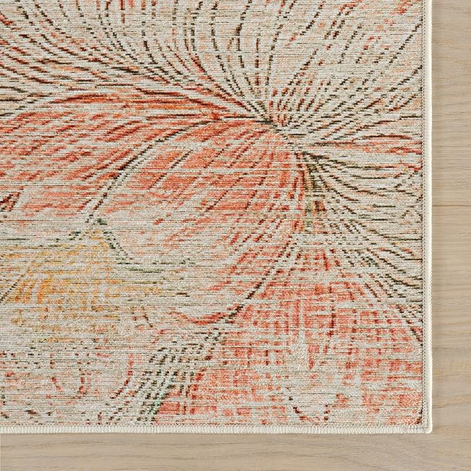 Dash & Albert Zell Multi Machine Washable Rug, 3 X 5 Feet, Multicolored/Tan Floral Pattern