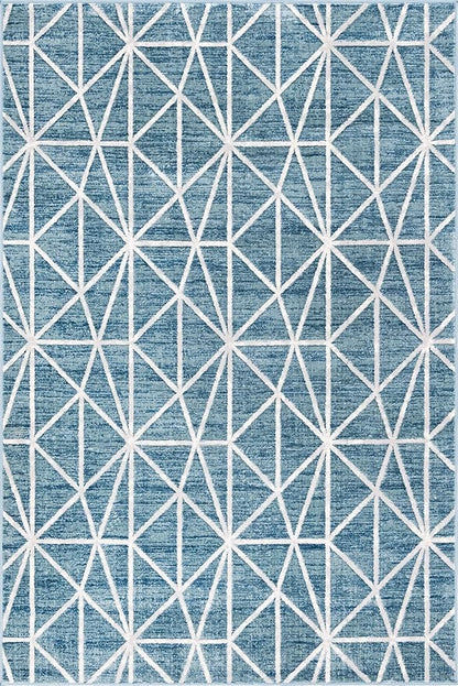 Rugs.com Lattice Trellis Collection Rug – 6' x 9' Blue Low-Pile Rug Perfect for Living Rooms, Large Dining Rooms, Open Floorplans