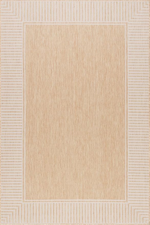 Nuloom Asha Tan/Ivory, 5' x 8', Casual, Striped Border, Soft and Cozy, High Traffic, Stain Resistant, Easy Clean, Durable Area Rug for Indoor/Outdoor Patio, Deck, Porch, Garden, Courtyard