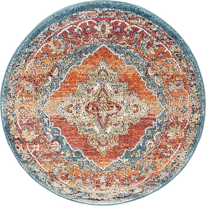 Unique Loom Isabella Collection Area Rug - Rossellini (3' 3" Round, Rust Red/ Beige)