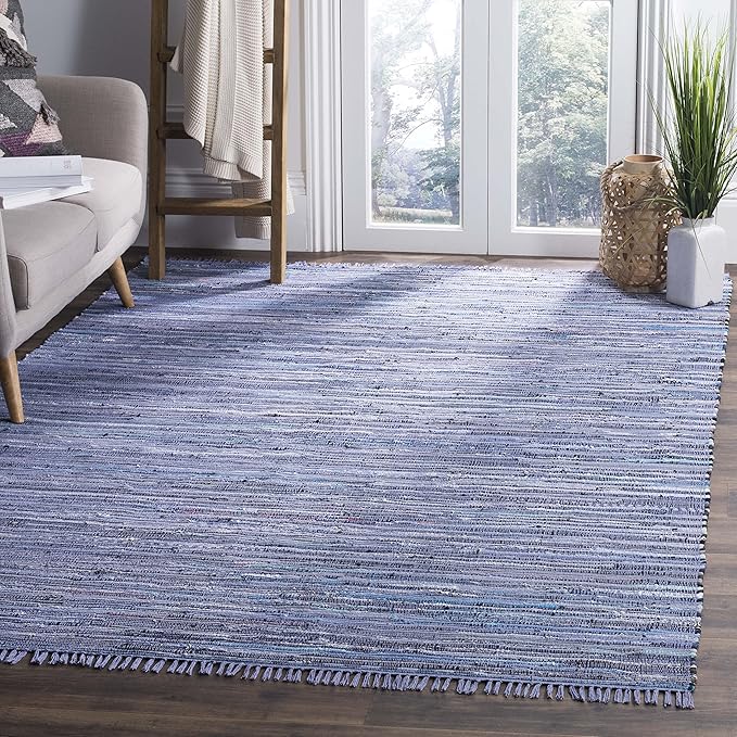 SAFAVIEH Rag Rug Collection Area Rug - 6' x 9', Purple & Multi, Handmade Boho Stripe Cotton, Ideal for High Traffic Areas in Living Room, Bedroom (RAR121D)